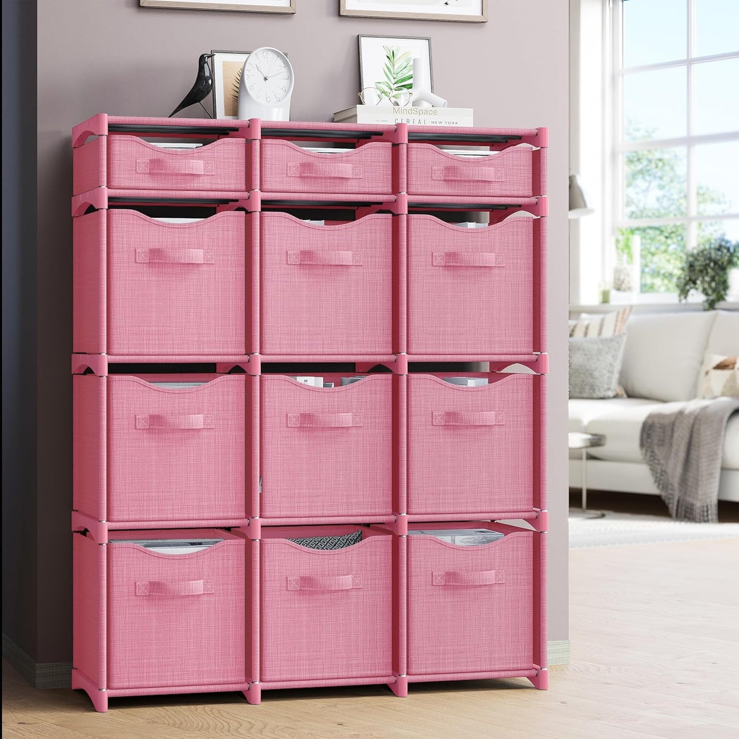12 Cube Closet Organizers And Storage | Includes All Storage Cube Bins | Easy To Assemble Closet Storage Unit With Drawers | Room Organizer For Clothes, Baby Closet Bedroom, Playroom, Dorm (Pink)