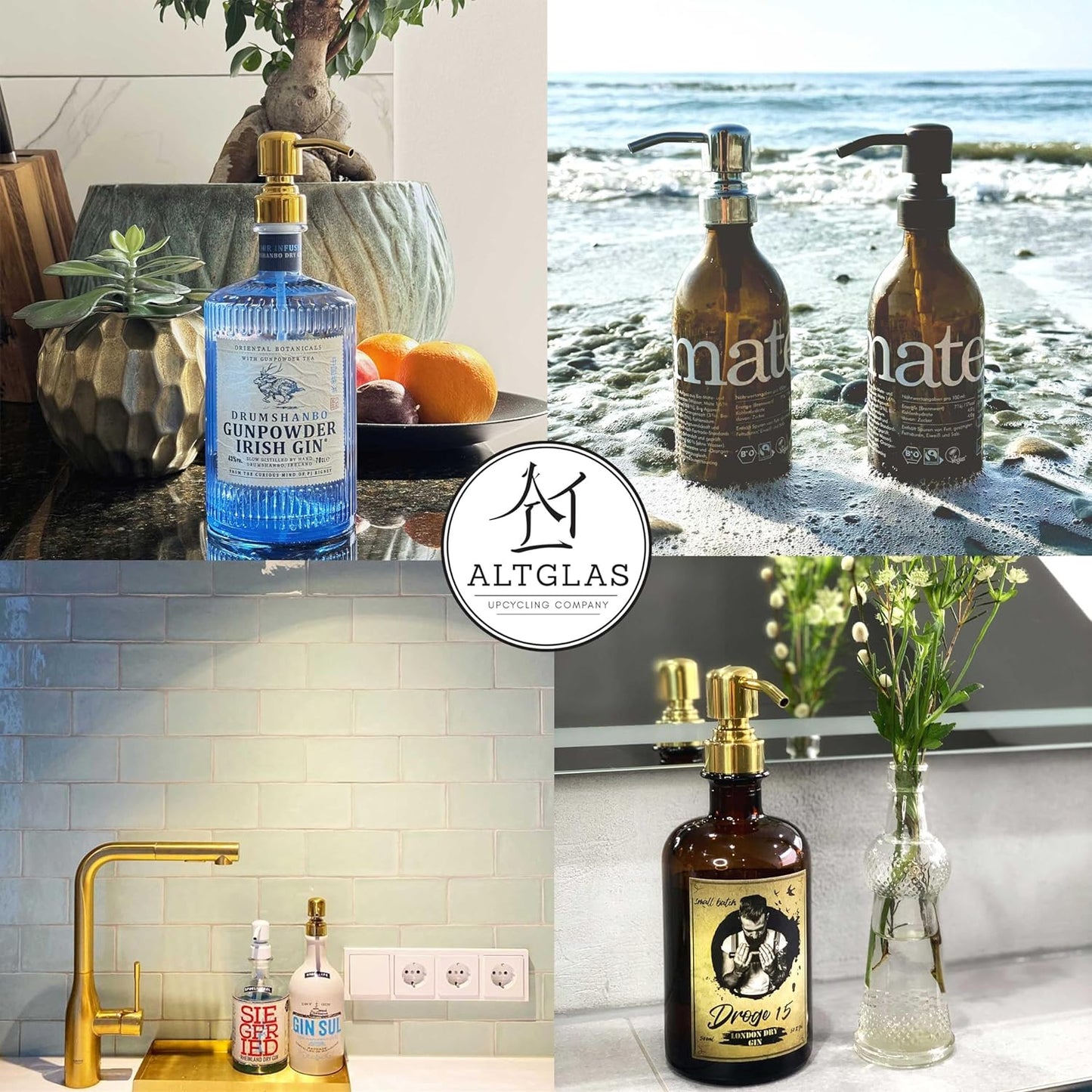 ALTGLAS Stainless Steel Soap Pump 'Zagreb' as Replacement for Liquid Hand Soap Dispensers (Shiny Gold) - Fits e.g. Jack Bottle
