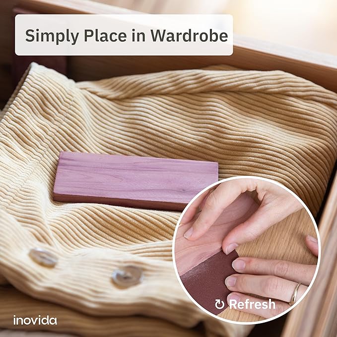 16 American Cedar Wood Blocks – Stop Clothes Damage - Wardrobe Freshener – Premium American Cedarwood Flowers for Fresh Scent in Drawers and Closets - Inovida