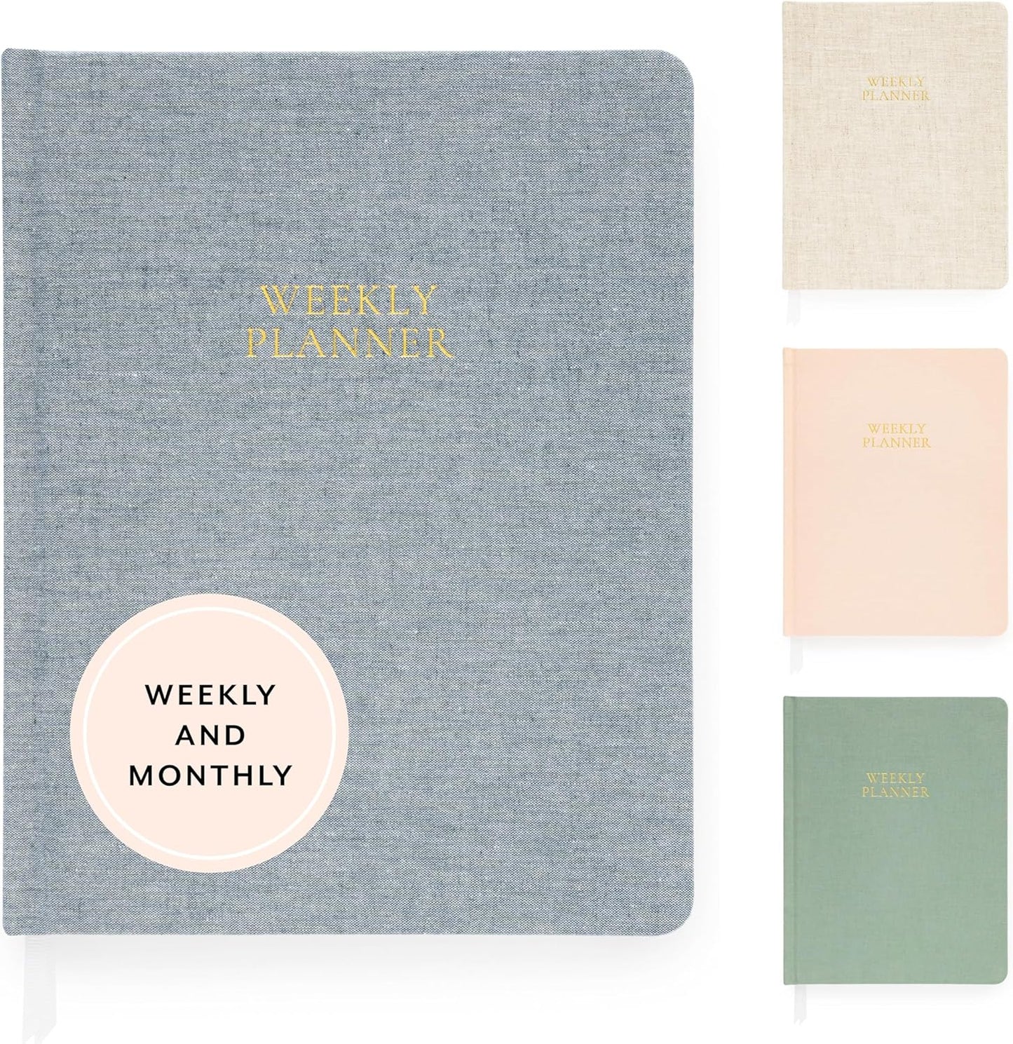 Sugar Paper Undated Weekly Planner, Fabric Cover, 7x9 Inches, Hardcover Weekly Planner (Chambray)