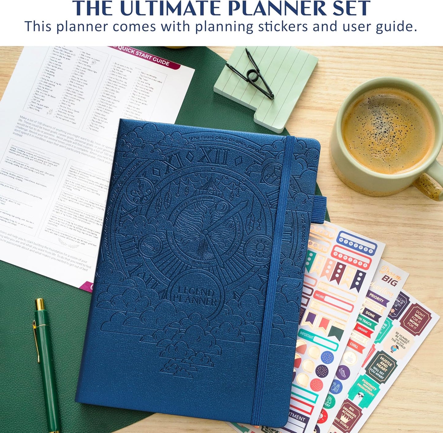 Legend Planner PRO Dated Jan 2026-Jan 2027 – Deluxe Weekly & Daily Organizer with Time Slots. Appointment Book Journal for Work & Time Management, A4 Hardcover (Mystic Blue)