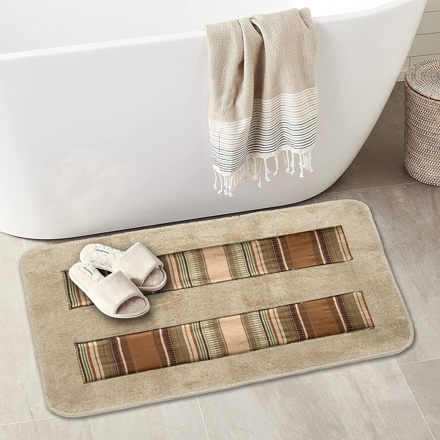Zahari Home Contempo Modern Bathroom Rug Classic Luxury Bath Rug Contemporary Decor Beautiful Shower Mat Unique Design Stylish Washable Bathroom Rug Striped Bath Rug Bath Shower Tub Décor