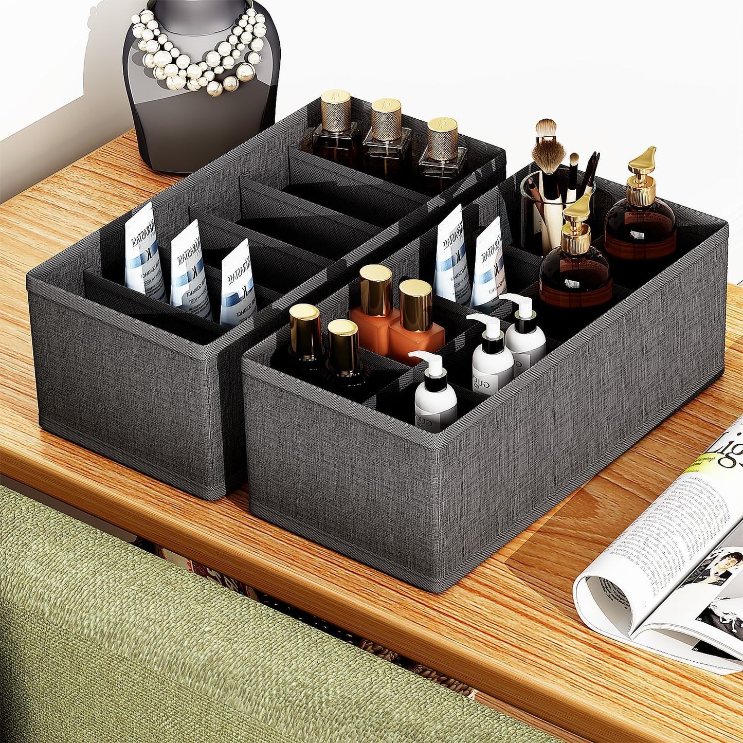 4 PACK Sock Underwear Drawer Organizer Dividers, Collapsible Cabinet Closet Storage Boxes for Clothes, Socks, Lingerie, Underwear, Tie, Belt,Bedroomedroom