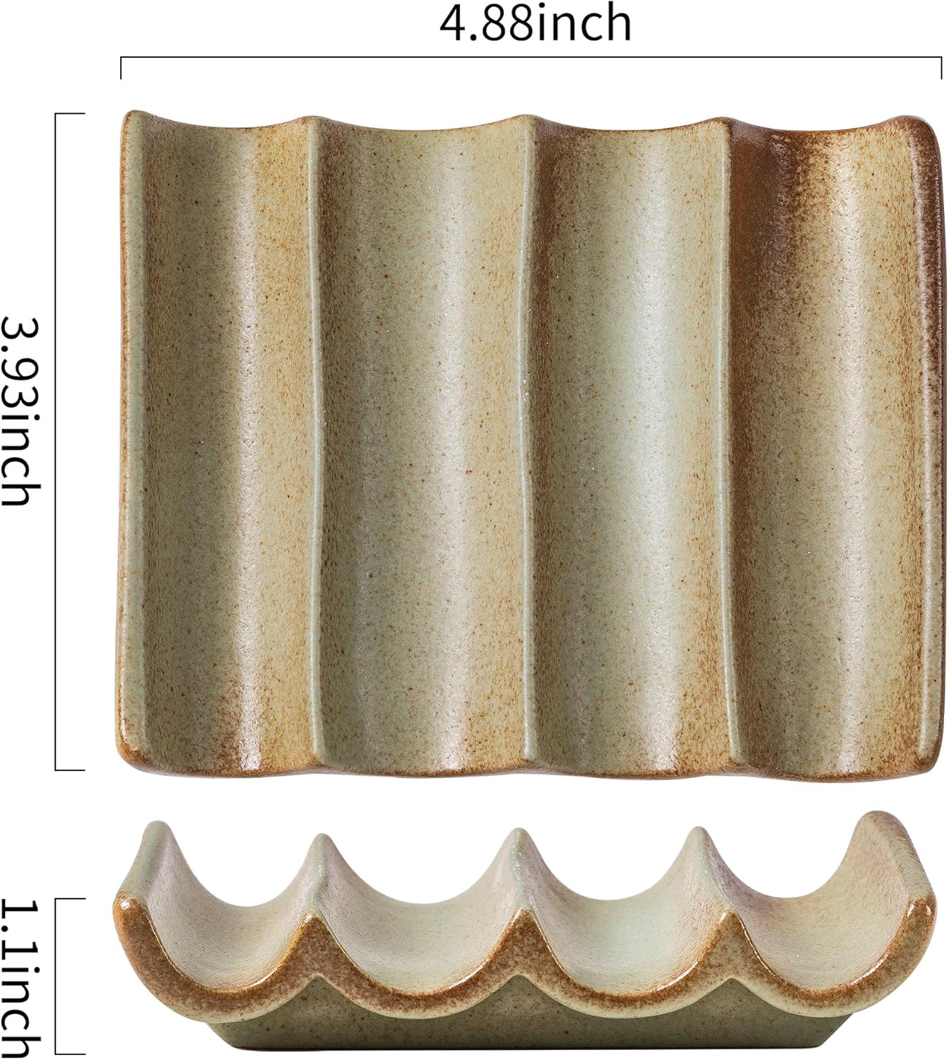 Soap Dish with Drainage, Ceramic Soap Bar Holder Tray for Shower Decorative Square Soap Saver for Bathroom Sink, Kitchen and Countertop White, Retro Green 1 Pcs