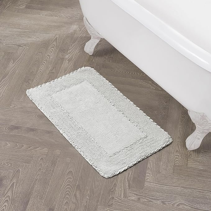 Laura Ashley Ruffle Border 100% Cotton Bath Rug, Light Grey, 20"x 34"