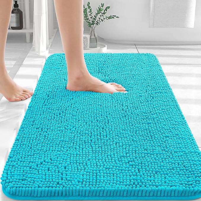 OLANLY Bathroom Rugs 36x24, Extra Soft Absorbent Chenille Bath Rugs, Rubber Backing Quick Dry, Machine Washable Bath Mats for Bathroom Floor, Tub and Shower, Home Decor Accessories, Aqua Sky