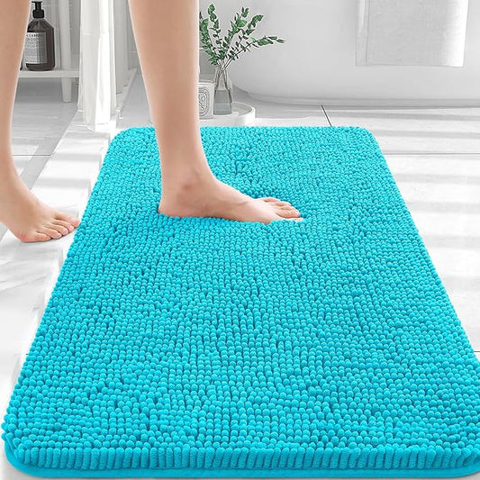 OLANLY Bathroom Rugs 36x24, Extra Soft Absorbent Chenille Bath Rugs, Rubber Backing Quick Dry, Machine Washable Bath Mats for Bathroom Floor, Tub and Shower, Home Decor Accessories, Aqua Sky
