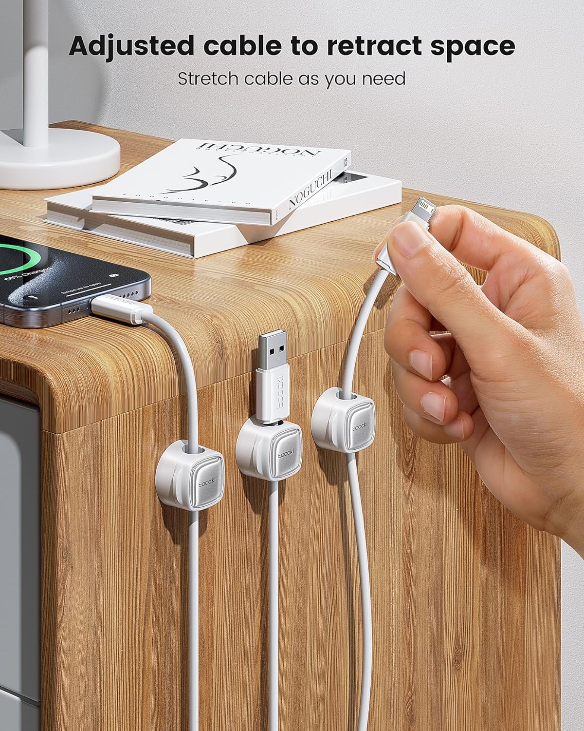 12 Pack Magnetic Cable Clips – Cord Organizer & Holder, Toocki Adhesive Cable Management, Wire Holder for USB Charging Cables, Ideal for Home, Office, Car, Desk, and Nightstand-White