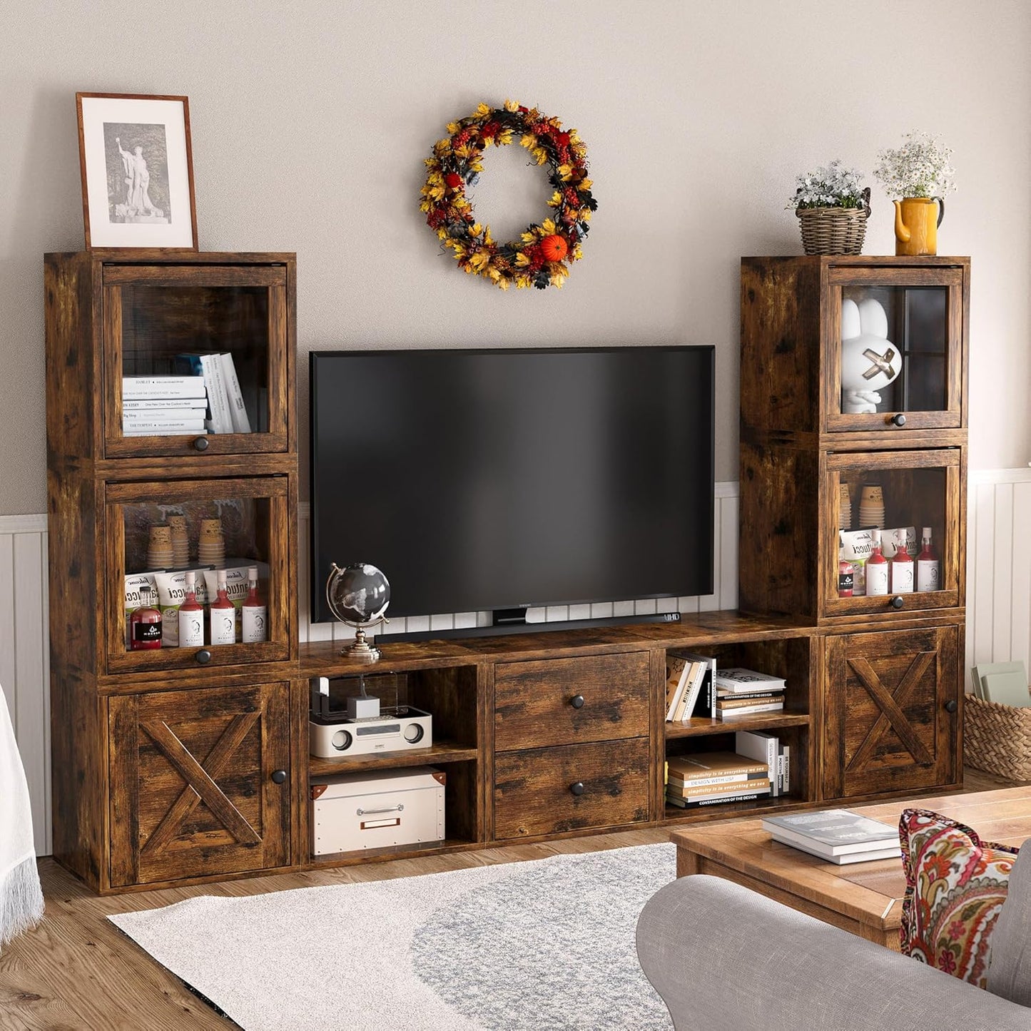 FUSUNBAO Magic DIY Cube Storage Organizer Stackable Cubes for Home Books Clothes Toy-Modular Cubby Storage System-Office Cubical-Bookcase Closet (Antique Brown, Drawer Cube)