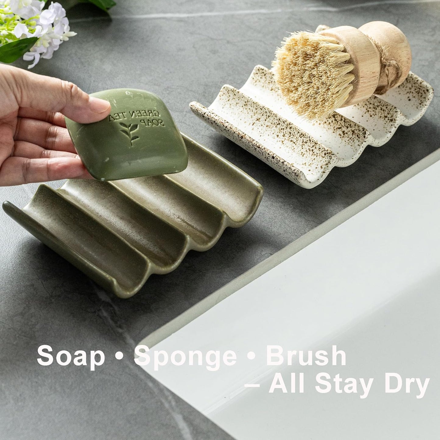Bar Soap Holder, Ceramic Soap Dish for Shower, Bathroom Soap Saver with Drainage, Bathroom and Kitchen Sink Organizer, Keep Soap Dry
