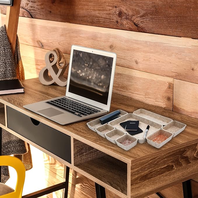 Welaxy 8-piece Nordic Beige desk drawer organizer tray office suppliers pens decluttering aesthetic wabi-sabi Scandinavian-chic storage bin hygge sleek minimalist gift solutions (Oatmeal)