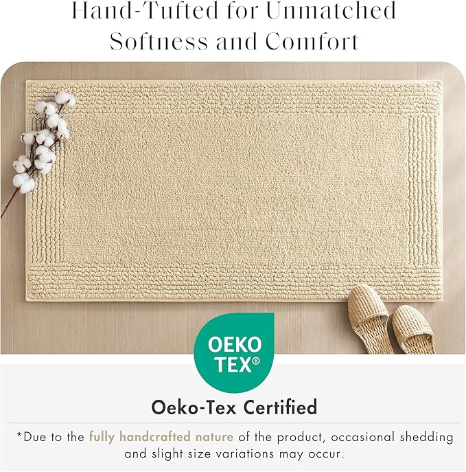 Madison Park Splendor Reversible 100% Cotton Tufted Bathroom Rug-3000 GSM Hotel Quality Luxurious Plush Medium Pile Bath Mat Absorbent, Quick Dry, Shower Room Décor, 24x60 Natural