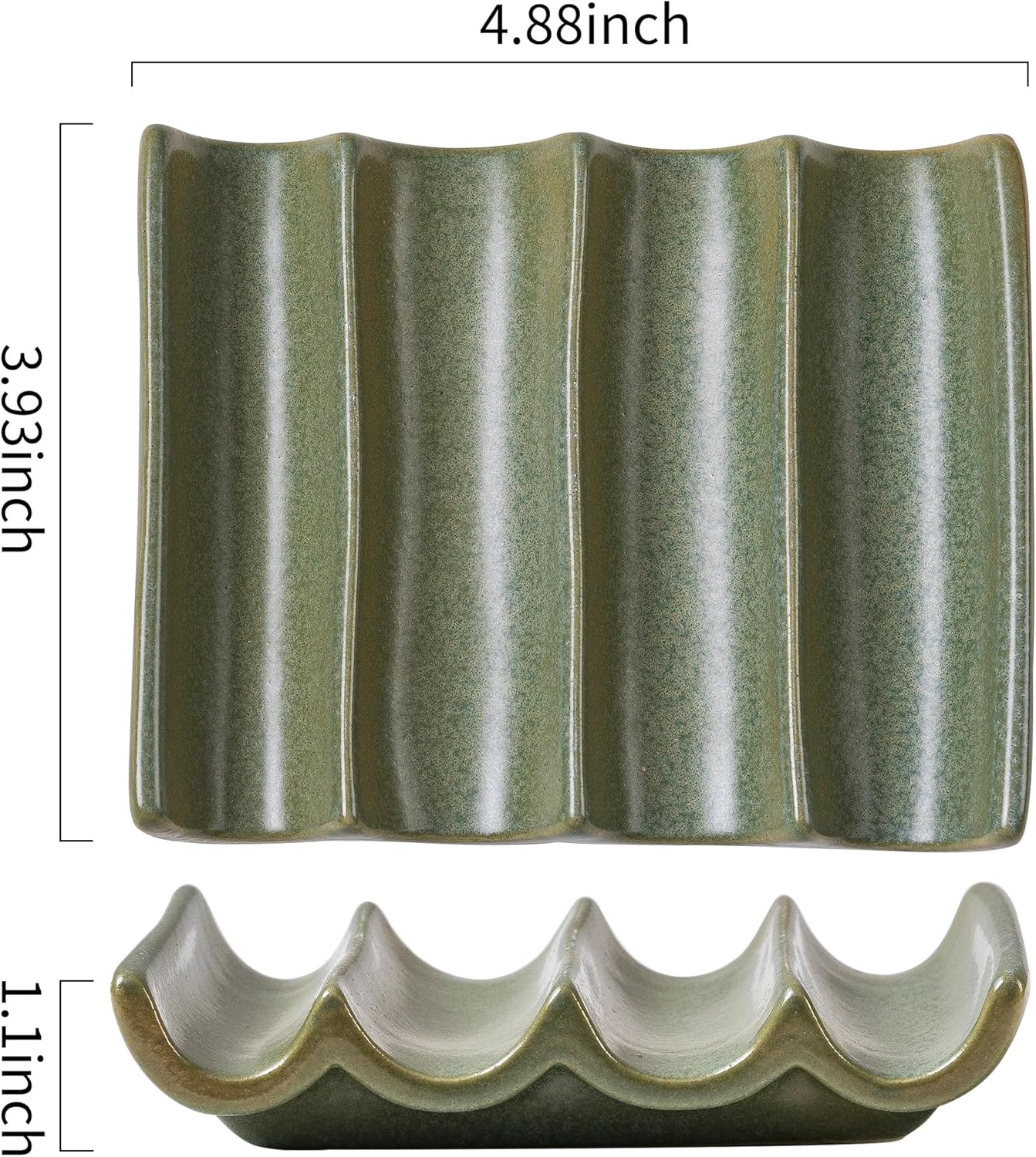 Ceramic Soap Dish, Draining Bar Soap Holder Tray, Soap Saver for Shower, Bathroom, Sink, Kitchen and Countertop, Decorative Square Soap Dish, Green 1 Pcs