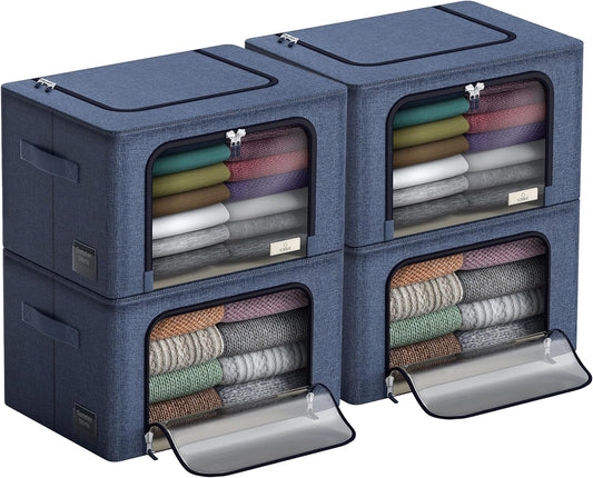 Sorbus Storage Bins with Metal Frame - Stackable & Foldable Clothes Organizer Bags - Oxford Fabric Storage Containers with Large Clear Window & Carry Handles Organization for Bedding Linen & Clothing