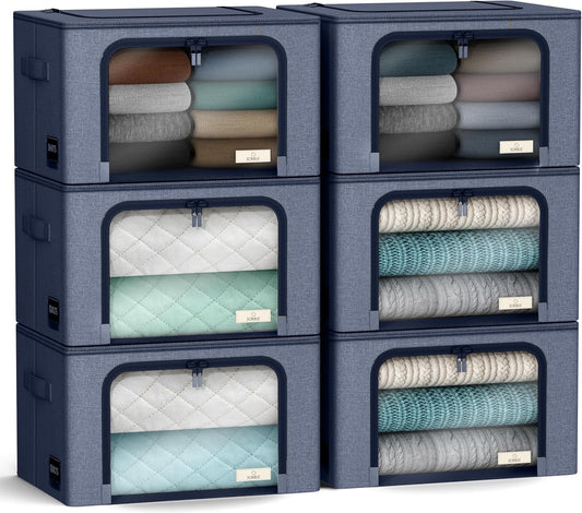Sorbus Storage Bins with Metal Frame - Stackable & Foldable Clothes Organizer Bags - Oxford Fabric Storage Containers with Large Clear Window & Carry Handles Organization for Bedding Linen & Clothing