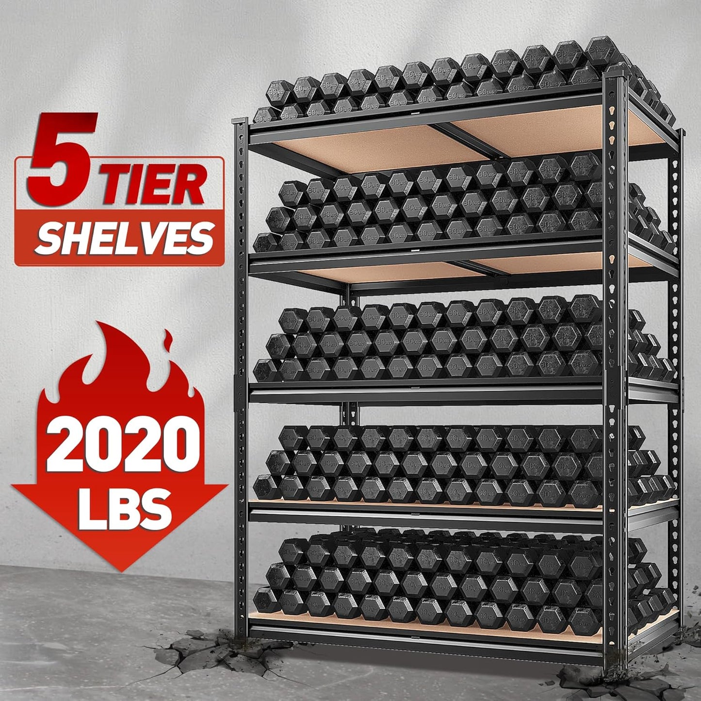REIBII 2020LBS Storage Shelves 5 Tier Garage Shelving Heavy Duty, Adjustable Metal Shelving, Garage Shelves for Basement, Warehouse, Pantry, Closet, Kitchen 72" H x 35.55" W x 16" D, Black, 3 Pack