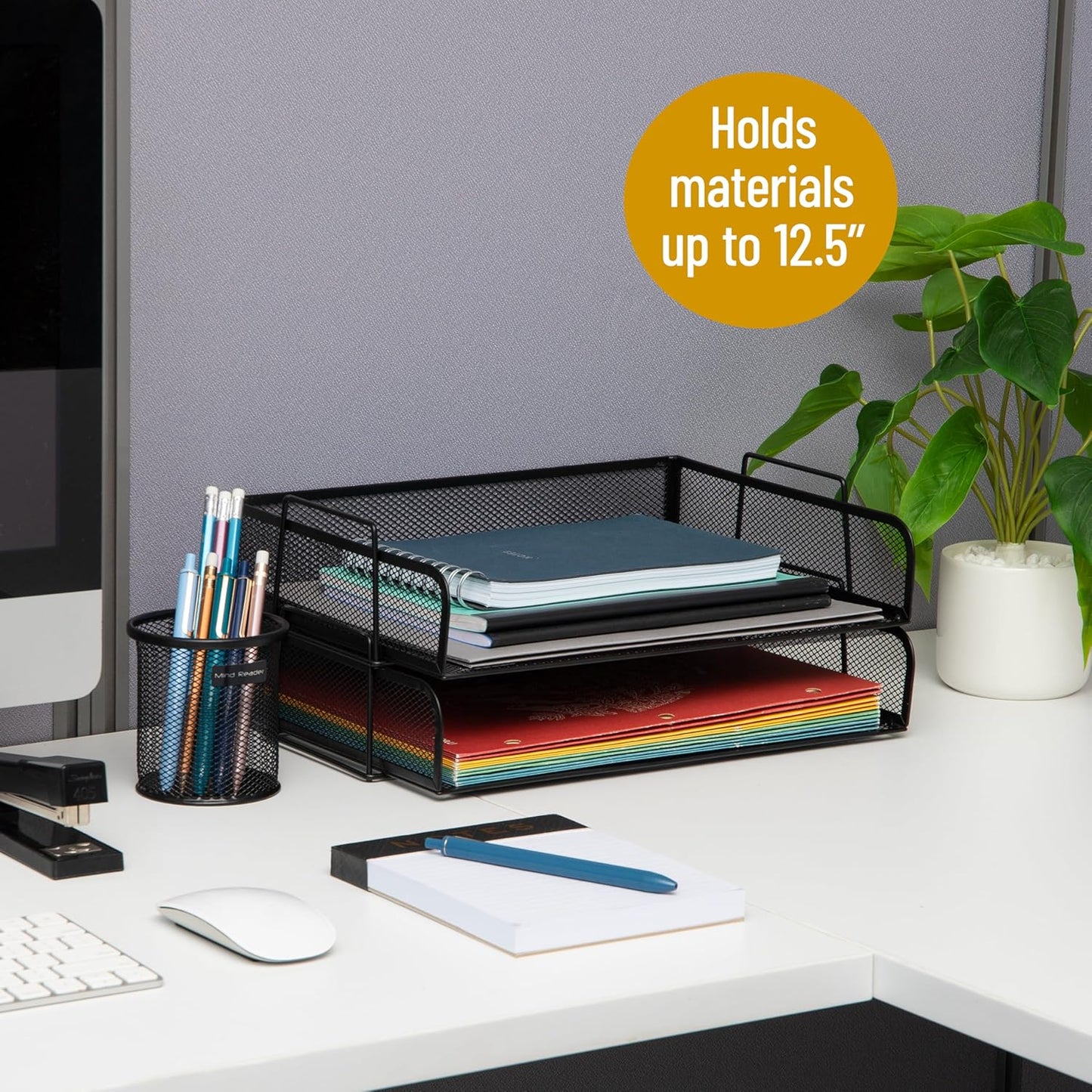 Mind Reader Stackable Paper Tray, Desktop Organizer, File Storage, Office, Metal Mesh, 13.25" L x 9.75" W x 6.25" H, 2 Pcs., Black (Pack of 8)