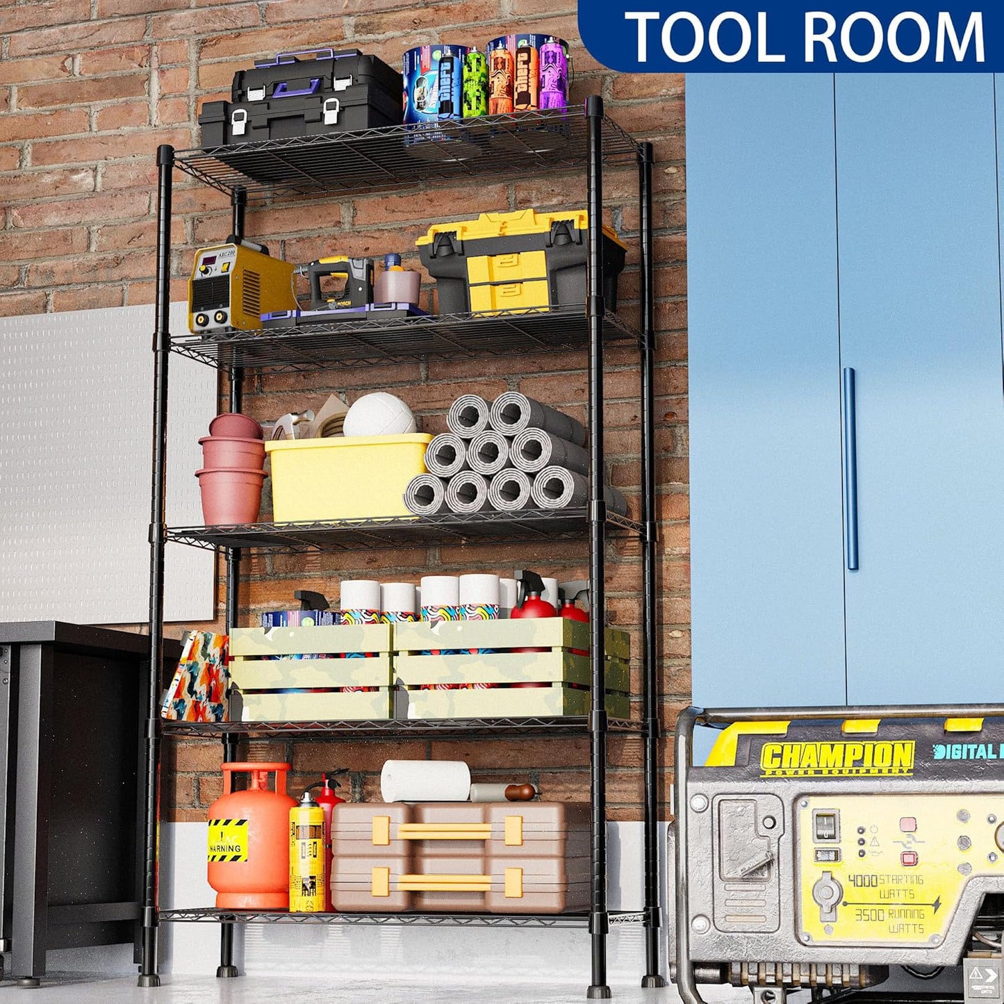 REGILLER 5-Wire Shelving Metal Storage Rack Adjustable Shelves,Standing Storage Shelf Units for Laundry Bathroom Kitchen Pantry Closet(Black,14.1" D x 36.1" W x 71.5" H)