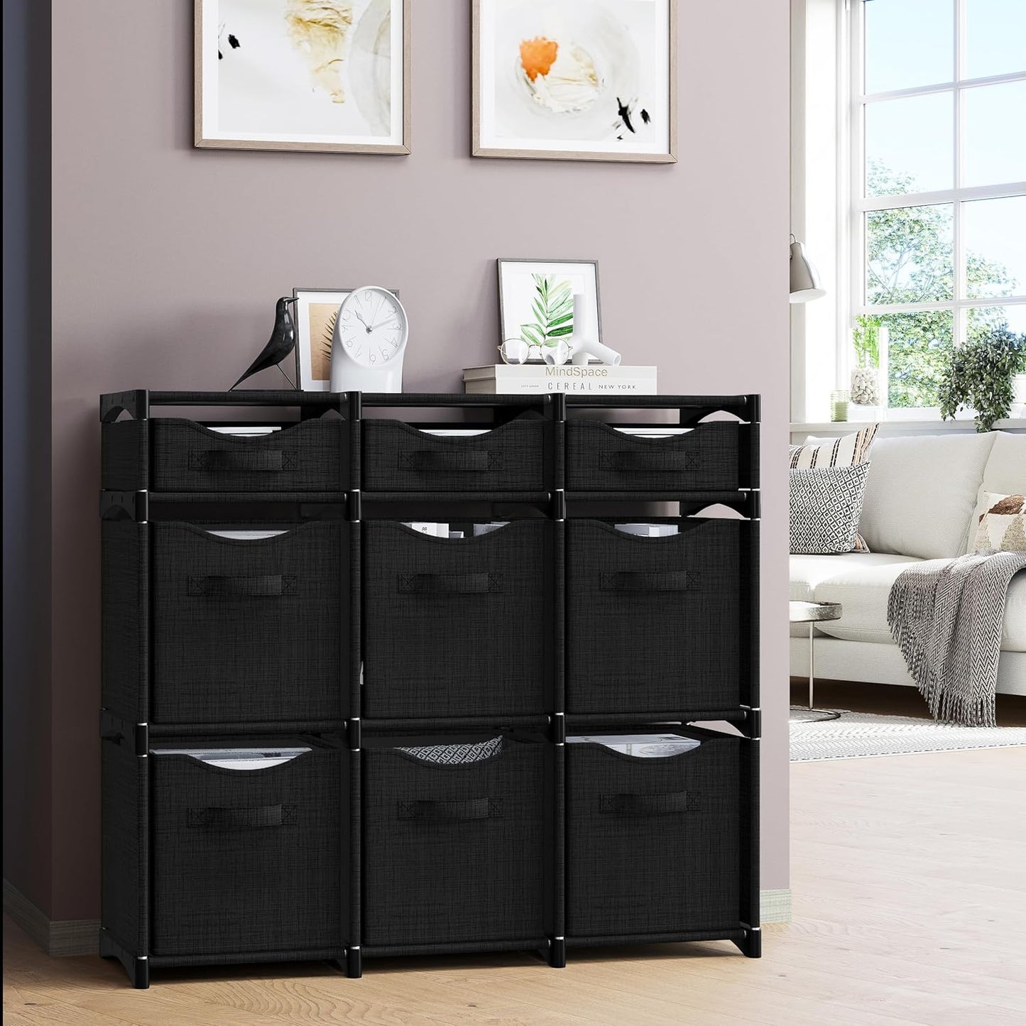 9 Cube Closet Organizers And Storage | Includes All Storage Cube Bins | Easy To Assemble Closet Storage Unit With Drawers | Room Organizer For Clothes, Baby Closet Bedroom, Playroom, Dorm (Black)