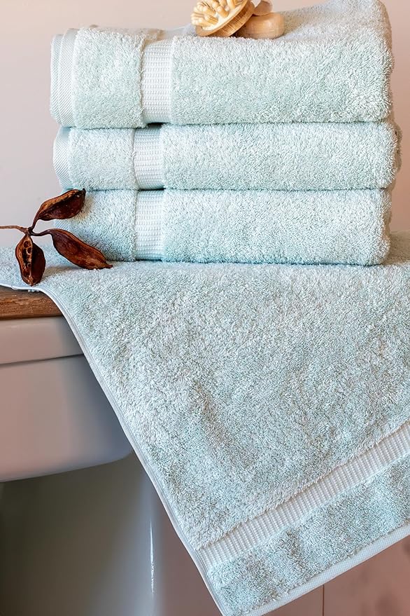 SALBAKOS 100% Turkish Cotton Bath Towel Set of 4 27x54 inch | Heirloom Quality | Hotel & Spa Collection | Soft, Absorbent, Long Lasting Bath Towels | Made in Turkey (Seafoam Green, 4 Bath Towels)