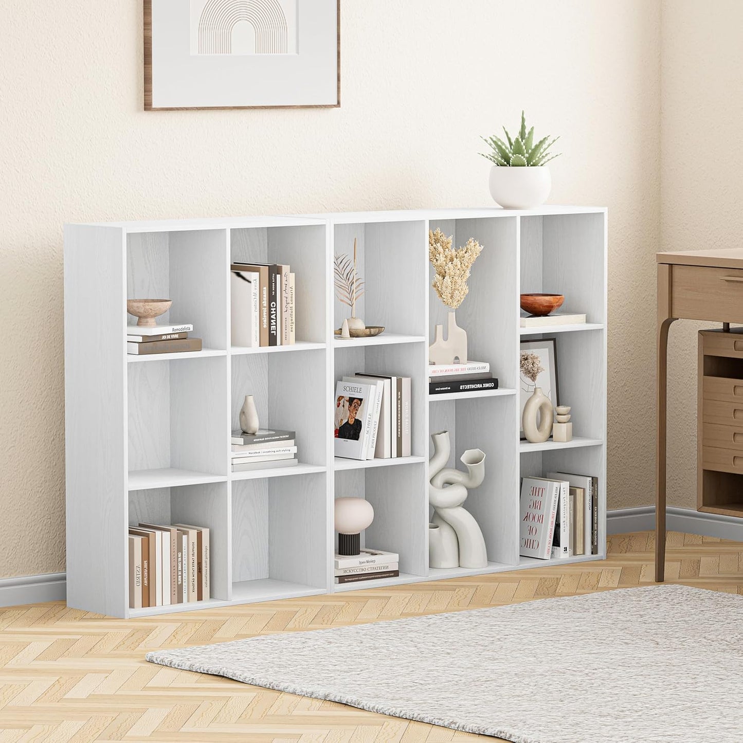 5 Cube Storage Organizer, Wooden Cube Shelves with Closed Back Panel, Reversible Bookcase, Toy Organizers and Storage for Home, Living Room, Kids Room, Office, 35.98" L x 9.45" W x 24.09" H, White