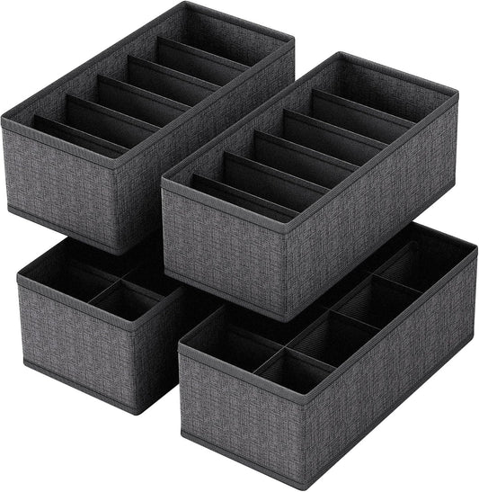 4 PACK Sock Underwear Drawer Organizer Dividers, Collapsible Cabinet Closet Storage Boxes for Clothes, Socks, Lingerie, Underwear, Tie, Belt,Bedroomedroom