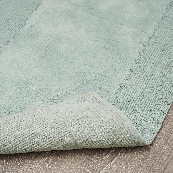 Laura Ashley Ruffle Border 100% Cotton Bath Rug, Aqua, 17"x 24"