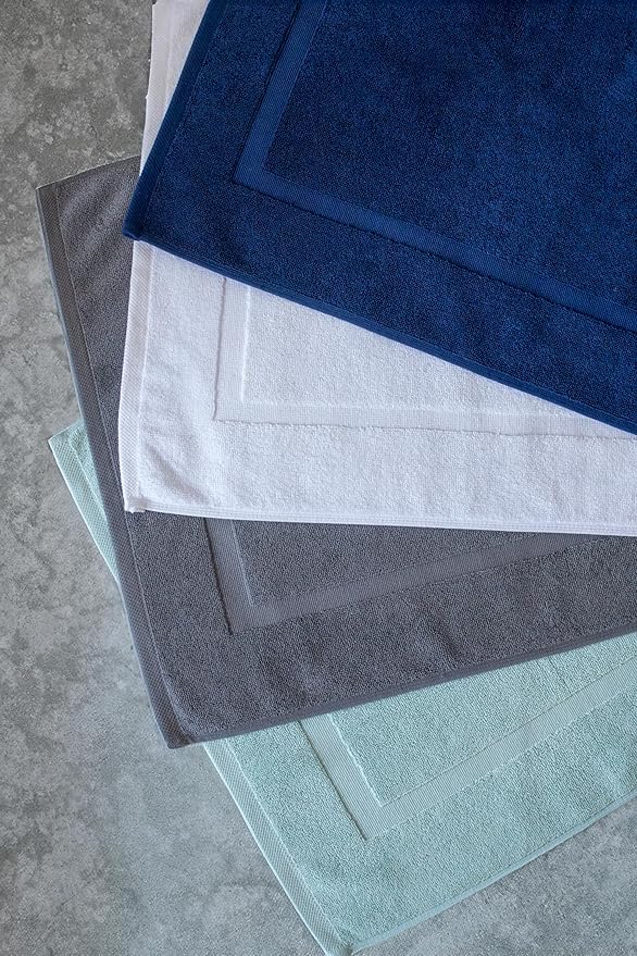 SALBAKOS 100% Turkish Cotton Bath Mat Set 2-Piece - 20x34 inch, Premium Quality Hotel & Spa Collection, Soft, Absorbent, Long Lasting, Durable Bathroom Rugs | Made in Turkey (Blue, 2 Bath Mats)