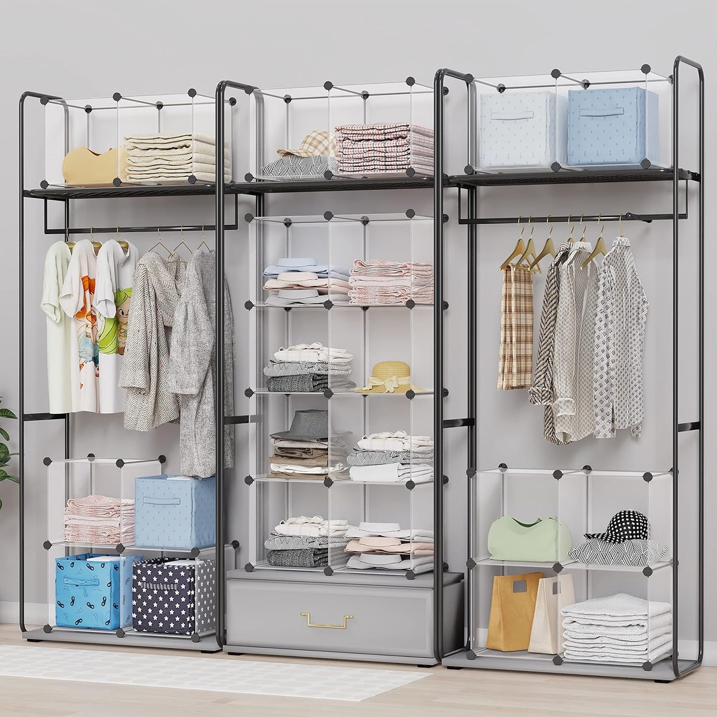 HOMIDEC Closet Organizers and Storage, 16 Cube Storage Organizer, Closet Organizer Bookshelf Cubes Shelves for Clothes, Bedroom, Kids Room, Bathroom, Wardrobe, Garment Racks, Transparent