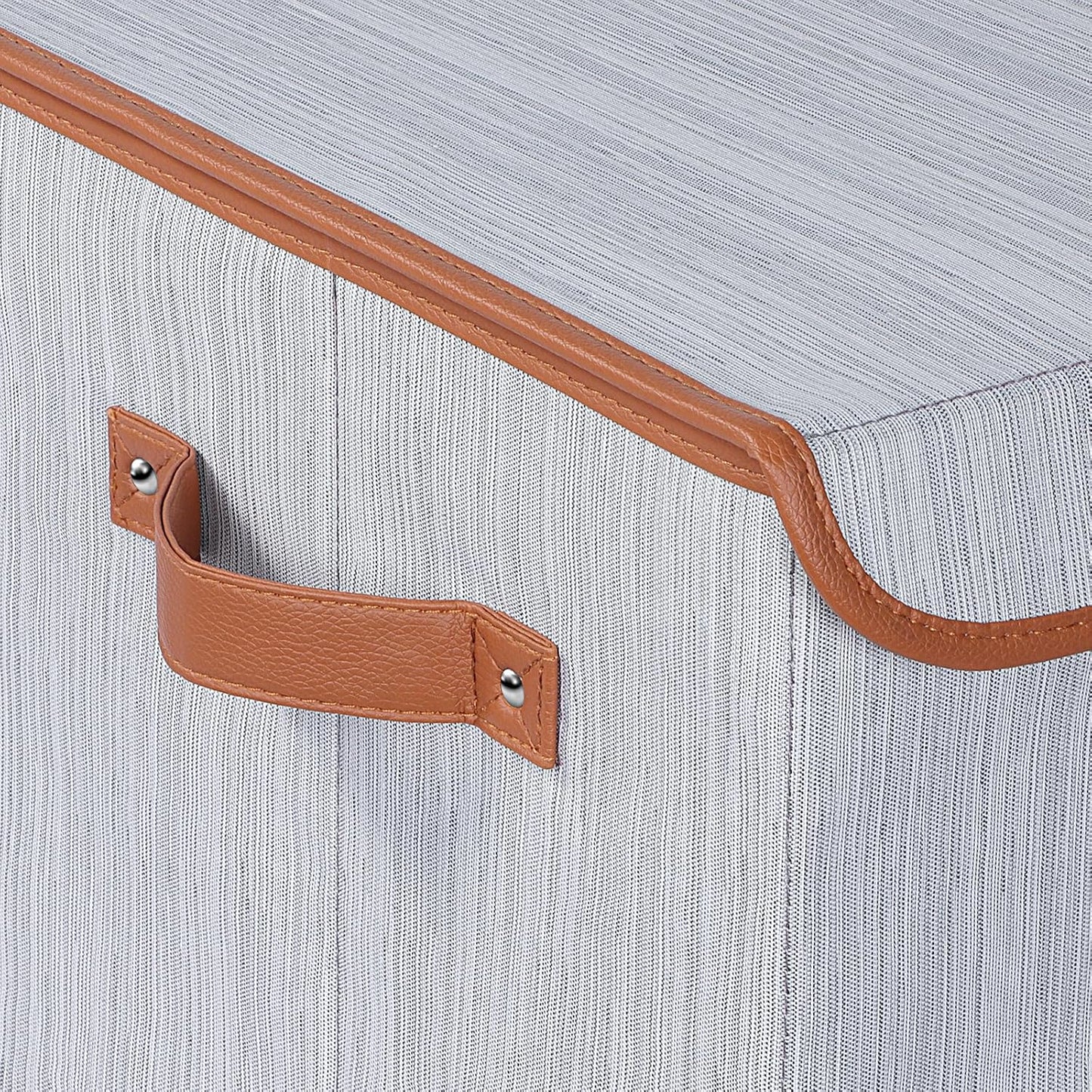 Univivi Heavy Duty Fabric Storage Bins with Lid, Large 17" 10 Gallon Stackable Storage Bins with Leather Handles, Decorative Storage Boxes with Lids for Bedroom, Closet, Nursery, Office, 3-Pack(Grey)