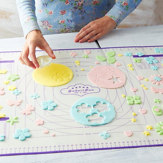 Silicone Pastry Mat Large, Nonstick Rolling Mat with Measurement Markings in Inches and Centimeters, Conversion Charts, BPA Free, Dishwasher Safe, Heat Resistant to 450°F