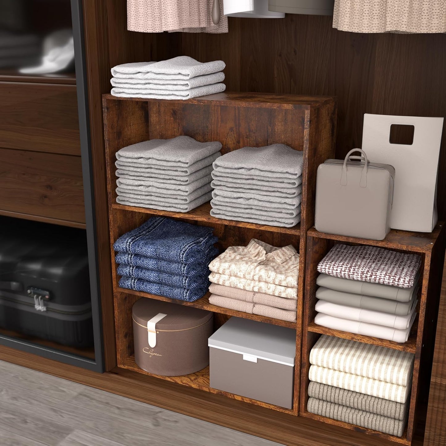 Wooden 3 Cube Storage Organizer,3 Tier Low Bookcase Storage Display Organizer, 33 Inch Versatile Cubes Shelf and Cubby Unit for Any Space (Brown, 3 Cube-W(23.6inch)