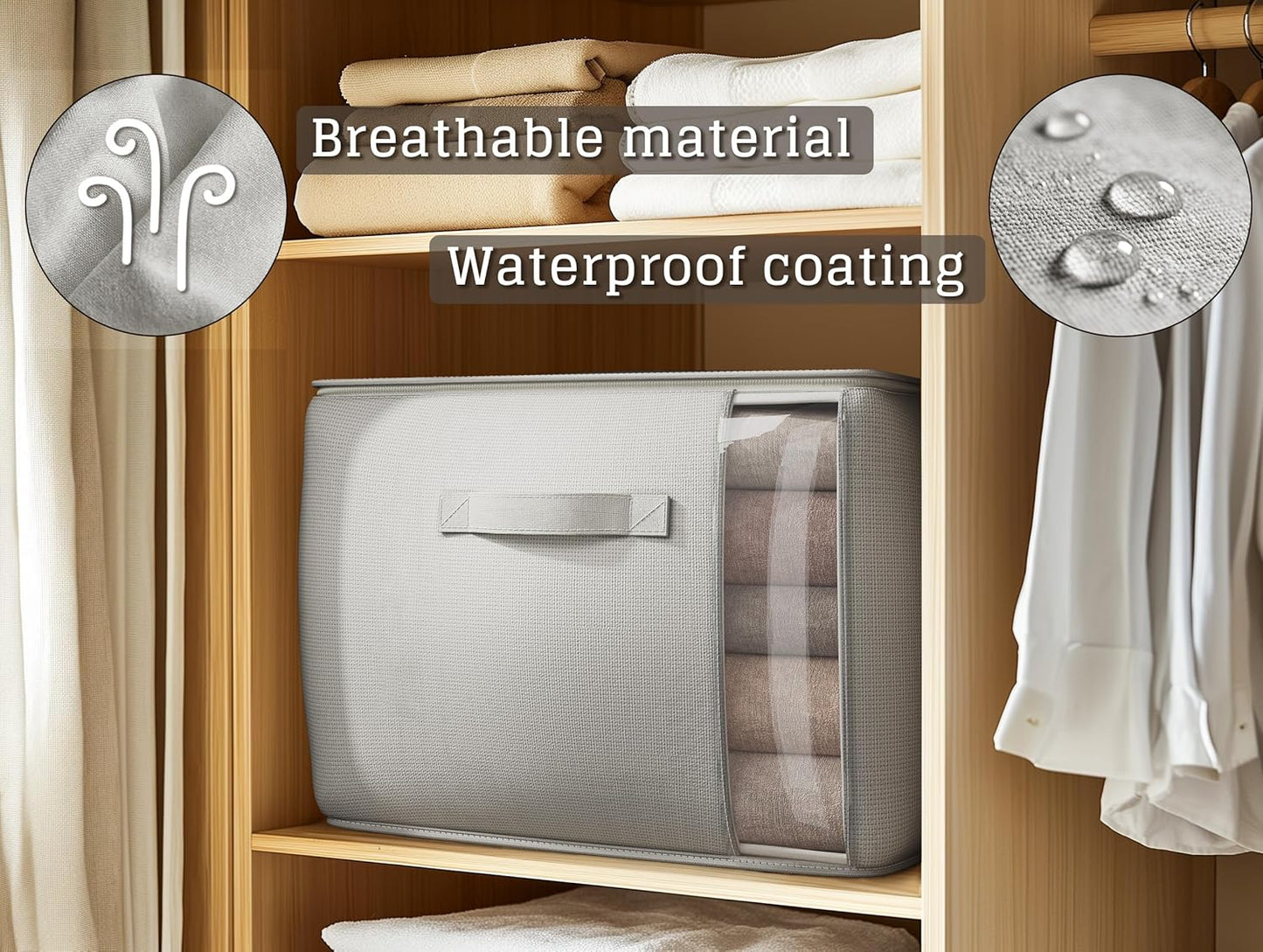 Vailando Large Canvas Comforter Storage Bags Closet Organizer for Clothes Sweater Clothes Organizer with Dual Zipper Three Carrying Handles for Blanket Closet Storage Container, 6 Pack, Grey