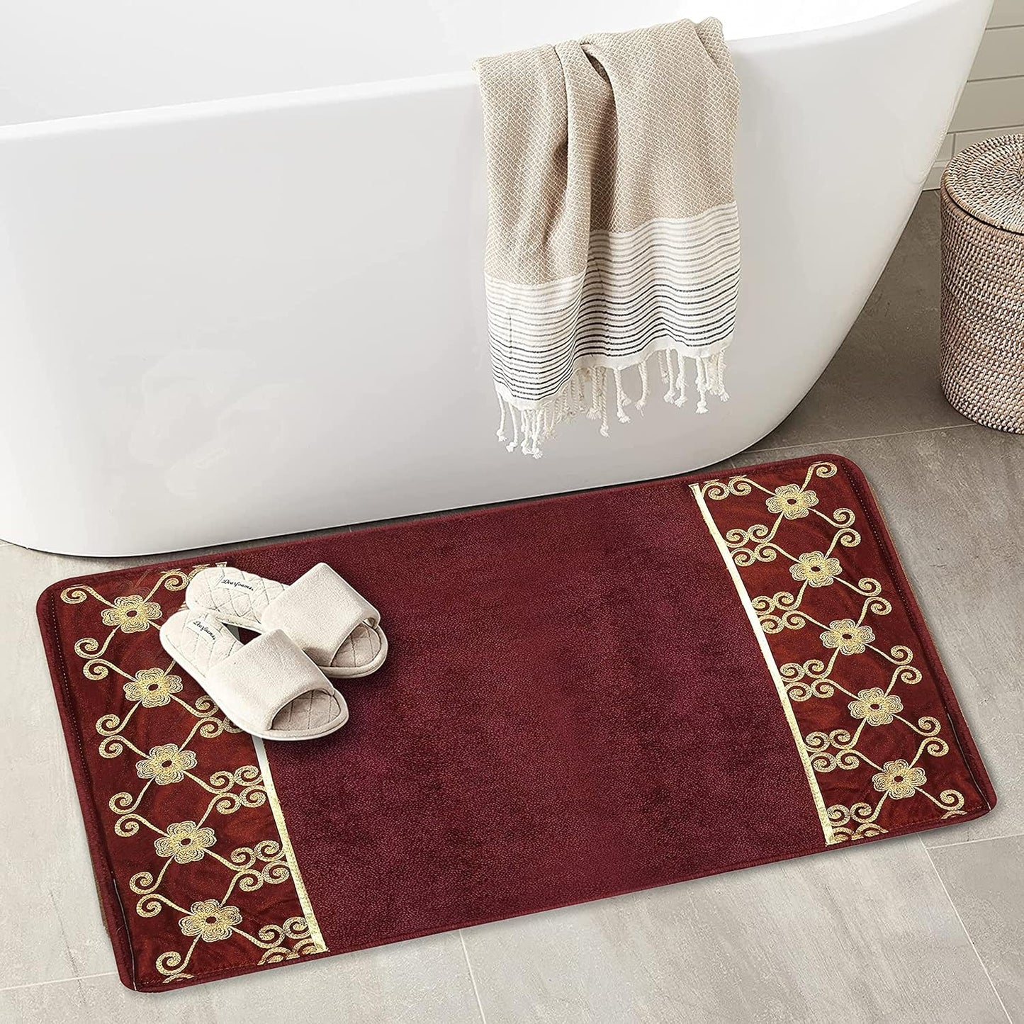 Zahari Home Elegant Rose Classic Bathroom Rug Modern Bath Rug Luxury Contemporary Decor Beautiful Shower Mat Unique Design Stylish Bathroom Runner Rug Bath Shower Tub Décor