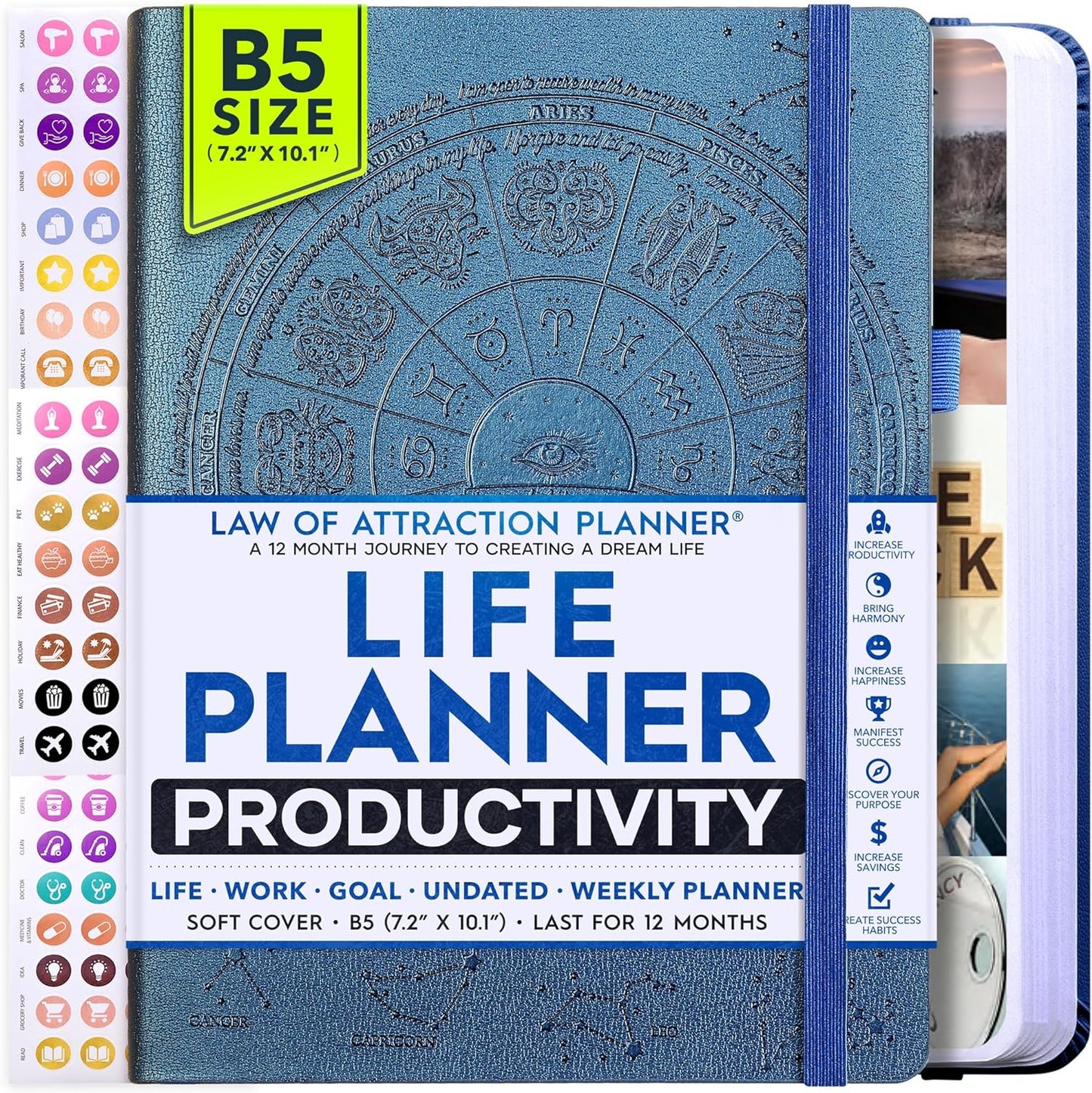 Law of Attraction Planner – Undated Hourly, Weekly & Monthly Goal Setting Planner, 12-Month to Increase Productivity | Life & Gratitude Journal, Include Foldable Vision Board, Gift Box & Stickers