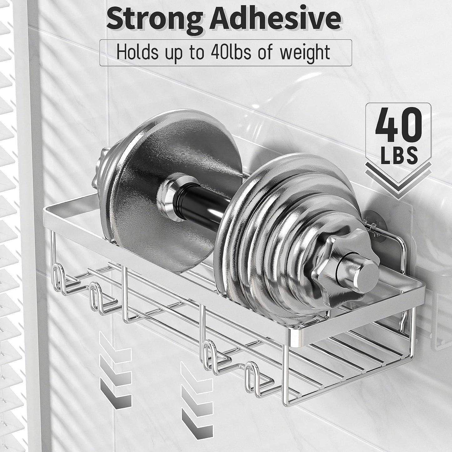 5 Pack Shower Caddy Organizer Rack Shelf for Inside Shower, Self Adhesive Bathroom Wall Storage Basket Rustproof Stainless Steel Large Capacity Shampoo Holder, Silver