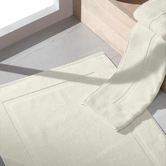 SALBAKOS 100% Turkish Cotton Bath Mat Set 2-Piece - 20x34 inch, Premium Quality Hotel & Spa Collection, Soft, Absorbent, Long Lasting, Durable Bathroom Rugs | Made in Turkey (Ivory, 2 Bath Mats)