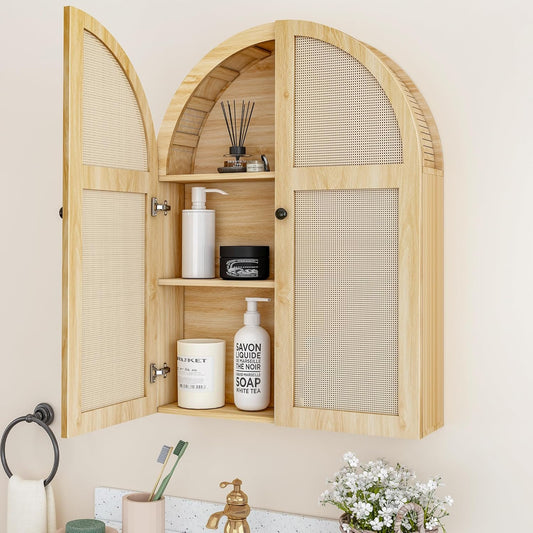 Turtle Myrtle Bathroom Medicine Cabinet Wall Mounted, Arched Wall Cabinet with Adjustable Shelf & Doors, Floating Cabinet for Wall Over The Toilet Storage Cabinet Space Saver,Natural