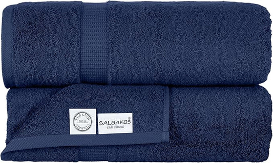 SALBAKOS 100% Turkish Cotton Extra Large Bath Sheet Set of 2 35x70 inch | Heirloom Quality | Hotel & Spa Collection | Soft, Absorbent Oversize Bath Towels | Made in Turkey (Navy, 2 Bath Sheets)