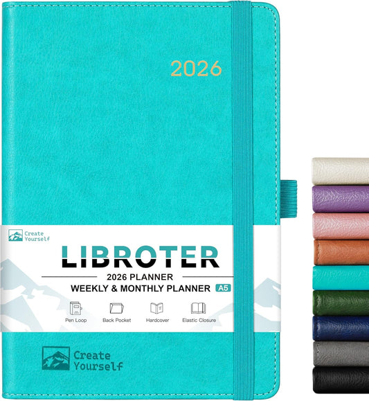 2026 Planner - Planner 2026, 2026 Weekly Monthly Planner, Jan.2026 - Dec.2026, 5.7'' x 8.4'', Thick Paper, Leather Cover, Pen Holder, Back Pocket, Bookmarks, Perfect Daily Organizer - Green