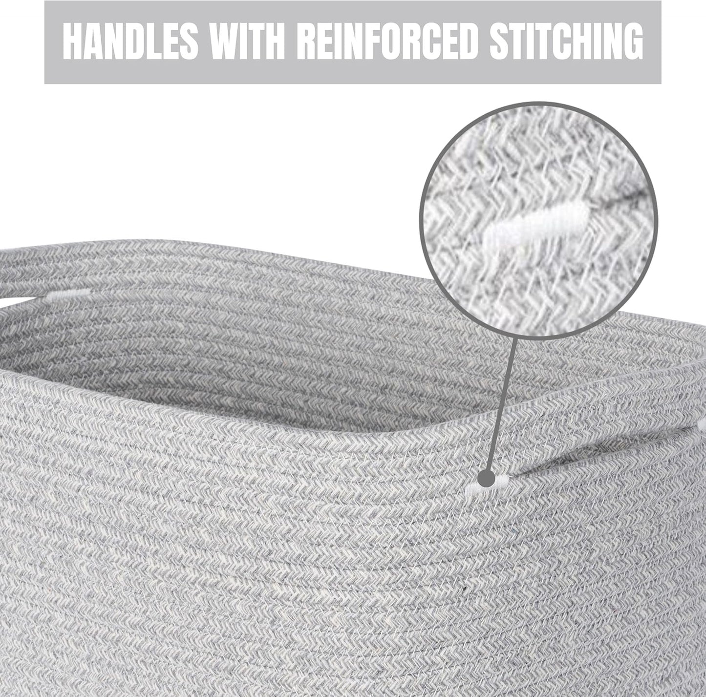 MINTWOOD Design 3-Pack Decorative Woven Storage Baskets for Shelves, Cube Bin Box for Organizing Books, Shoes, Dog Toys, Pantry Closet and Living Room Organizer, Light Gray Mix