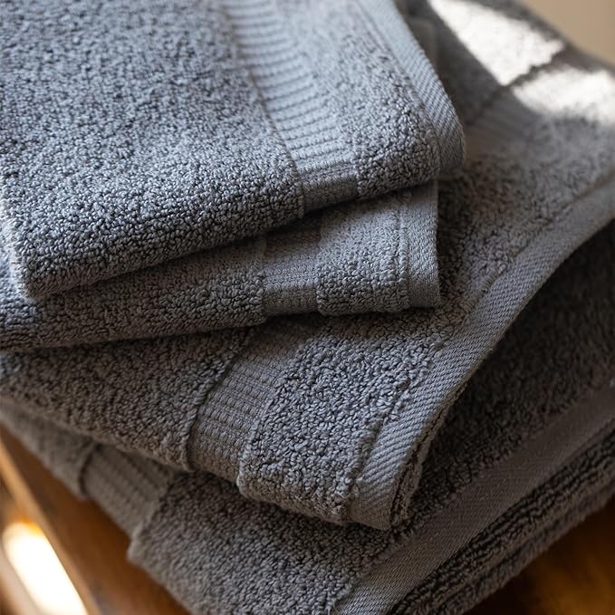 SALBAKOS 100% Turkish Cotton 6-Piece Towel Set | Heirloom Quality Hotel & Spa Collection | Ultra Soft, Super Absorbent 2 Washcloth, 2 Hand, 2 Bath Towel Sets | Made in Turkey (Gray, 6 Piece Towel Set)