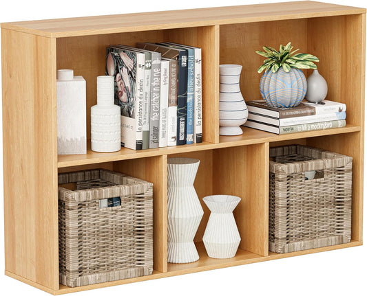Wooden Cube Storage Organizer with Closed Back Panel, 11in Cube Shelf Opening, Bookshelf, Display Shelf,Closet Cabinet for Home and Office (Natural Oak, 5-Cube 35.98L*9.45W*24.09H)