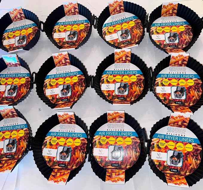 Premium Silicone Air Fryer Liners, Black, 7.87" Top x 6.69" Bottom x 2" Height, Heat-Resistant, Dishwasher Safe, Non-Stick with Handles, 2-Pack