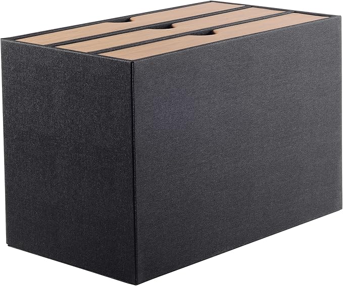 Fashion Multicolor Collocation Leather Desk Organizer File Cabinet Executive Office Supplies Desktop Filing A4 Contract Document Stackable Storage Box with 3 Drawers (Black)