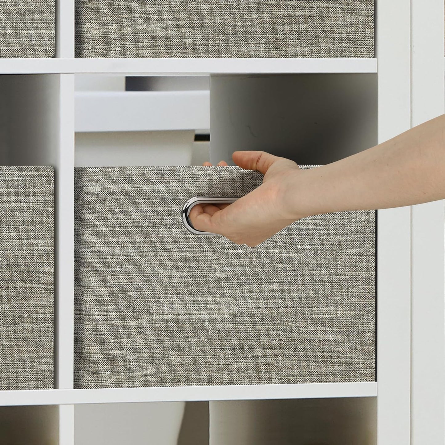 Posprica Closet Storage Bins, 4 Pack Closet Shelf Organizers, Linen Fabric Decorative Storage Baskets for Organizing, Foldable Storage Box for Clothes, Toy, 15x10.5x8.25 Inch-Coffee