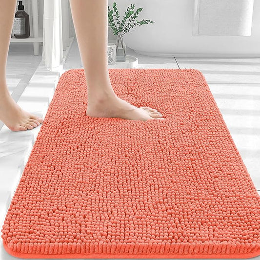 OLANLY Bathroom Rugs 30x20, Extra Soft Absorbent Chenille Bath Rugs, Rubber Backing Quick Dry, Machine Washable Bath Mats for Bathroom Floor, Tub and Shower, Home Decor Accessories, Coral