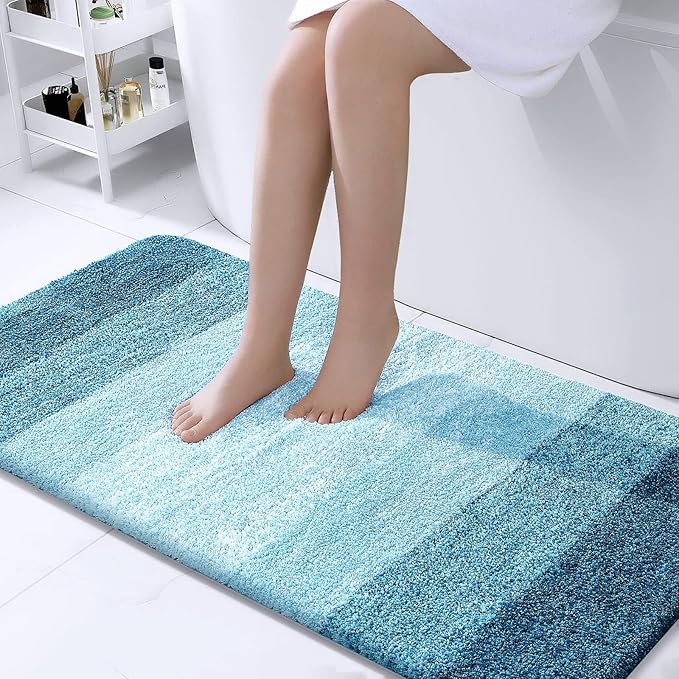 OLANLY Bathroom Runner Rugs 47x24, Extra Soft Absorbent Microfiber Bath Rugs, Rubber Backing, Quick Dry, Washable Bath Mats for Bathroom Floor, Tub and Shower, Home Decor Accessories, Peacock Blue