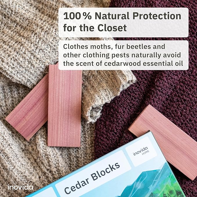 16 American Cedar Wood Blocks – Stop Clothes Damage - Wardrobe Freshener – Premium American Cedarwood Flowers for Fresh Scent in Drawers and Closets - Inovida