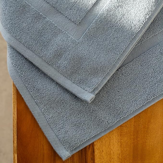 SALBAKOS 100% Turkish Cotton Bath Mat Set 2-Piece - 20x34 inch, Premium Quality Hotel & Spa Collection, Soft, Absorbent, Long Lasting, Durable Bathroom Rugs | Made in Turkey (Blue, 2 Bath Mats)